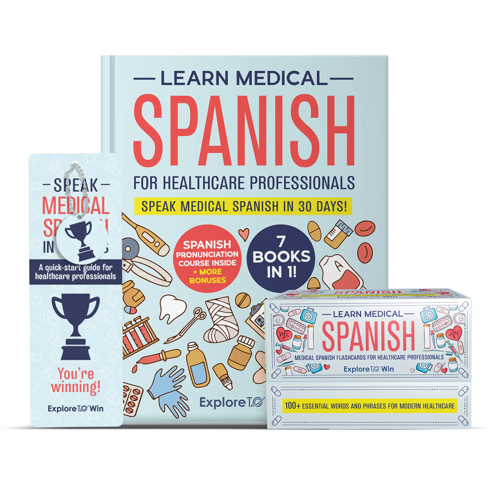 Learn Medical Spanish For Healthcare Professionals: 7 Books in 1 + 100 Flashcards + Bookmark: Speak Medical Spanish in 30 Days!