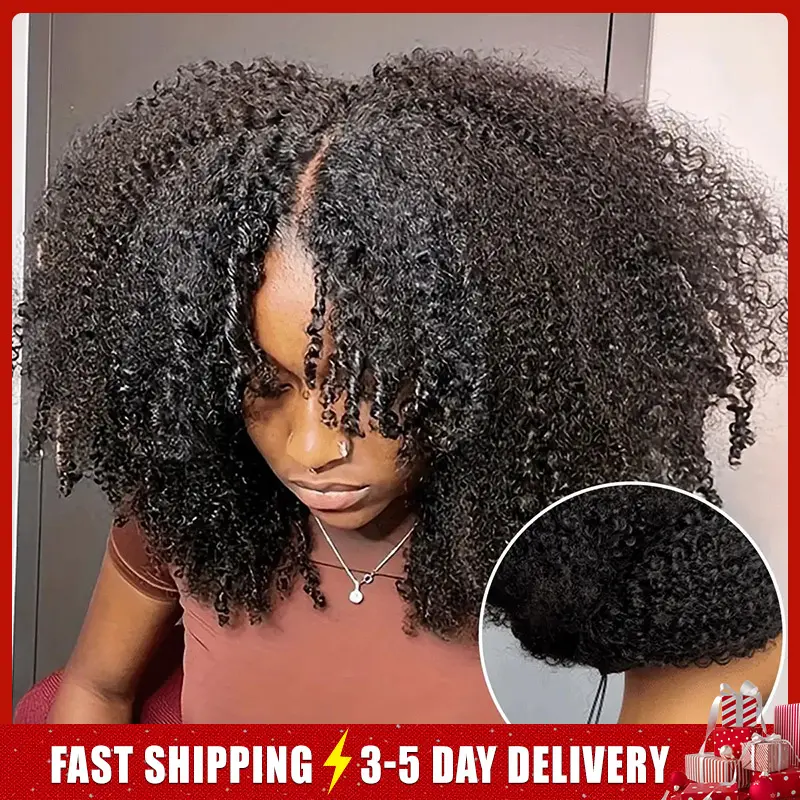 ISEE HAIR Wear Go V-Part Kinky Afro Curly Wig, Glueless Invisible Drawstring Wig, No Leave Out, Protective Ready-To-Go Style for Women, Natural Easy Look #TikTokShopSpringGlowUp, Kinky Curly Wig