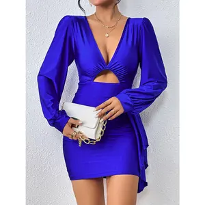 Cutout Long Sleeve Ruched Dress