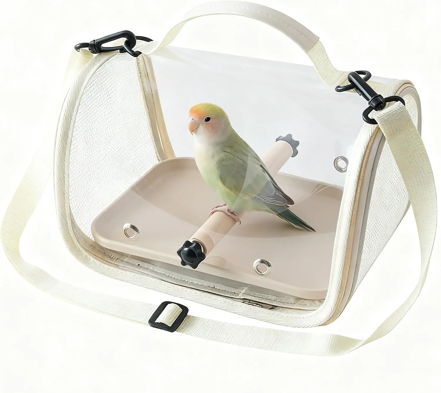 Hands Free Small Pet Cage with Breathable Mesh Windows Parrot Backpack | Small Bag for Vet Visit Shopping Hiking, Clear View Portable Bird Travel Carrier with Easy Clean Removable Tray and Perch