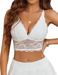 Avidlove Bralettes for Women Lace Wireless Crop Top V Neck Racerback Crop Top Adjustable Lingerie