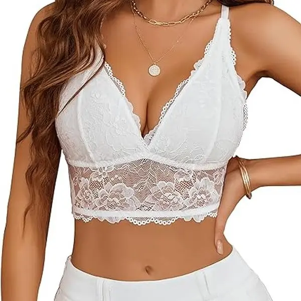 Avidlove Bralettes for Women Lace Wireless Crop Top V Neck Racerback Crop Top Adjustable Lingerie
