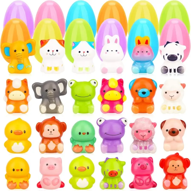 24-Pack Easter Egg Fillers - Cute Animal Slow Rising Squishy Play Toys, Soft Stress Relief Fidget for Anxiety, Easter Basket Stuffers, Classroom Prizes, Birthday Party Gifts