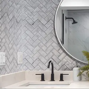 Peel and Stick Backsplash Wallpaper Tile 10x10" Marble Herringbone 4 Pack Removable for Kitchens Bathrooms