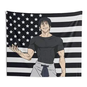 Toji Black USA America Flag Tapestry - Anime Funny Room Merch - Backdrop Tapestry Jujutsu Kaisen Aesthetic - Gift for Toji Wifu Decor Starry
