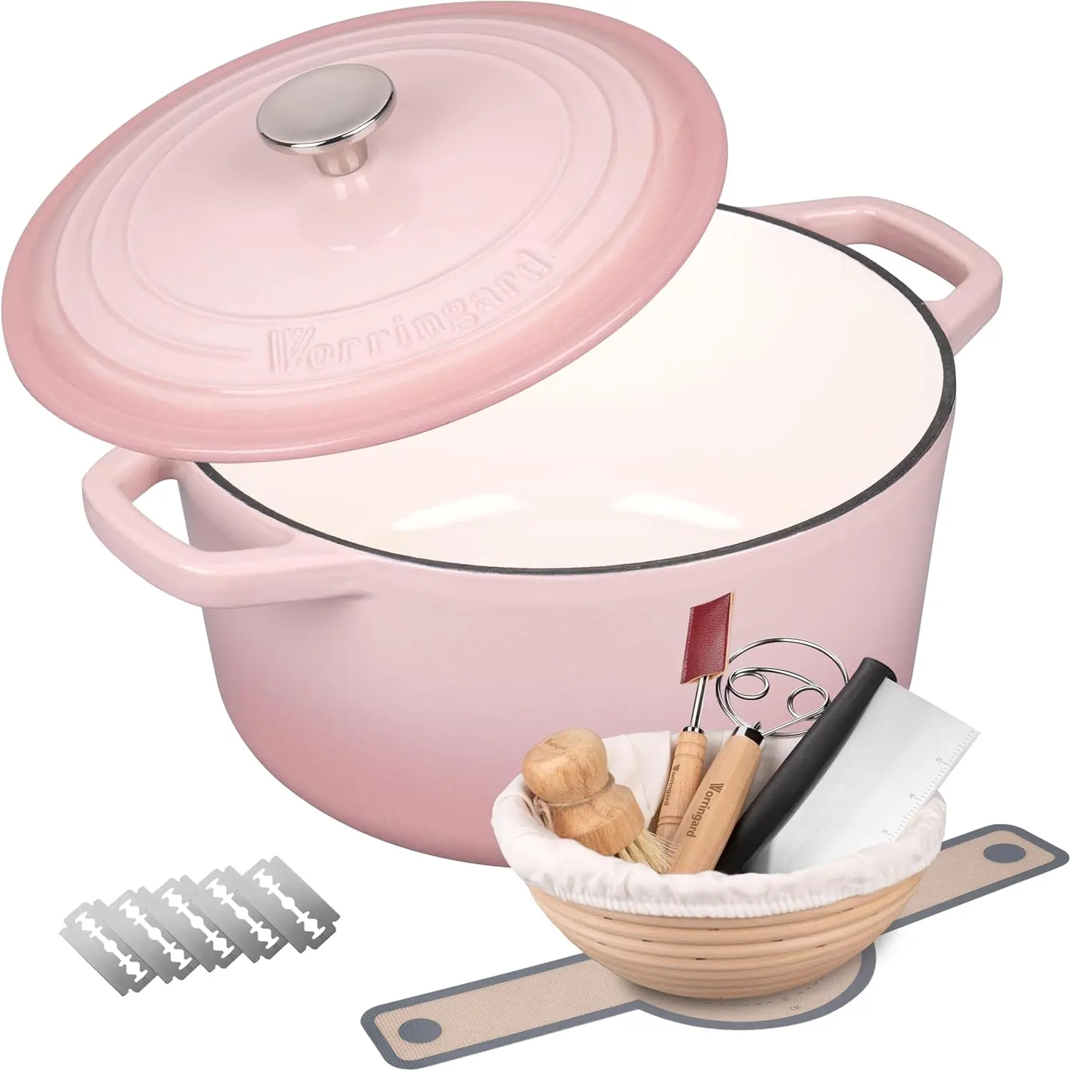 Enameled Cast Iron Dutch Oven Pot with Lid, for Bread Baking, Round Bread Oven- include Sourdough Bread Baking Supplies Set, 6QT,