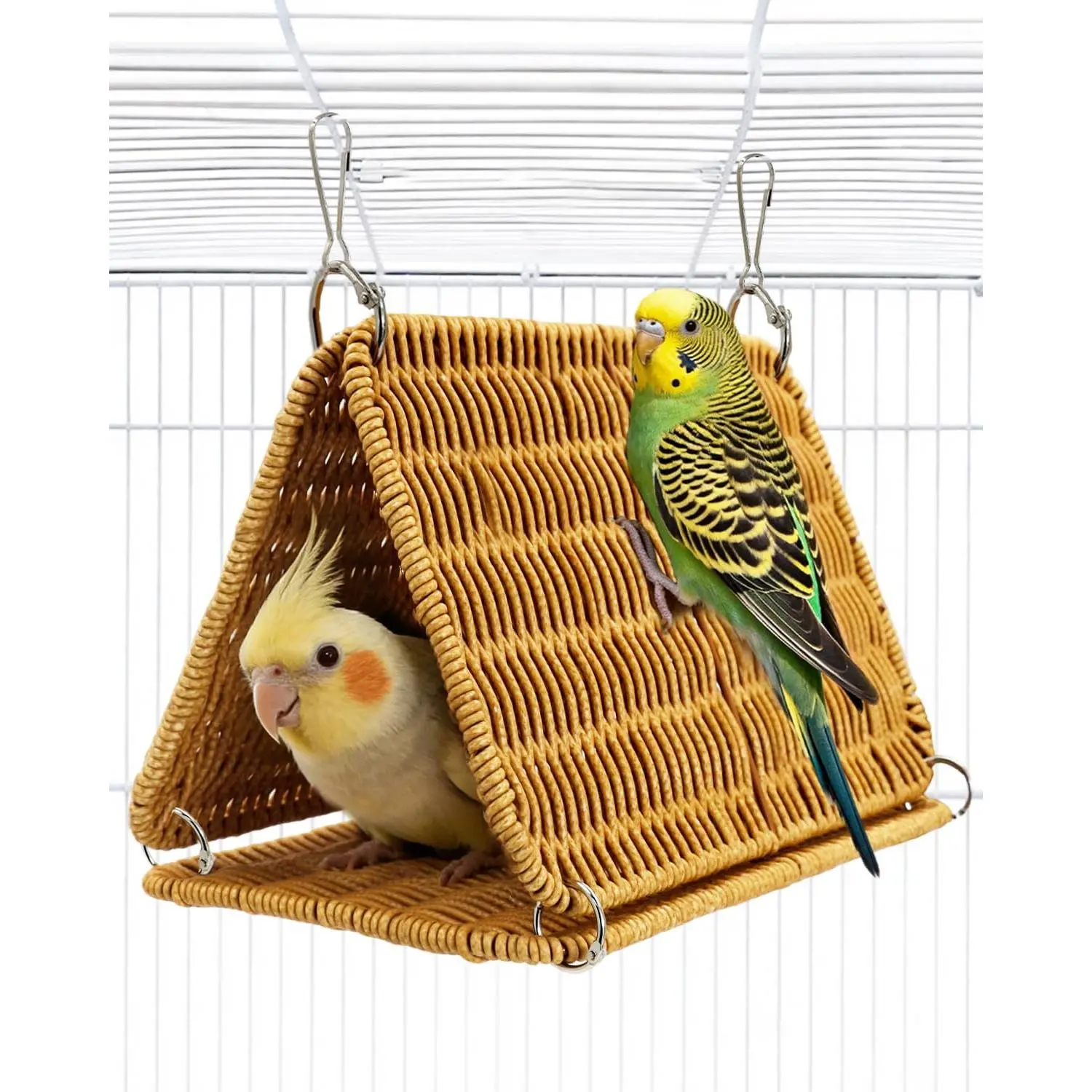 Anti-bite steel frame parrot nest, suitable for cages, washable bird bed hammock, suitable for medium-sized parrots such as sun conures, quakers, tunnel parrot nest, suitable for lovebirds and budgies