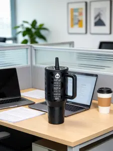 HydroJug 40oz, Leak-Proof Stainless Steel Tumbler, Straw Cup, Easy-Grip Handle. Ideal For Sports, Fitness, Travel And Outdoor Activities, Black Leopard Print.