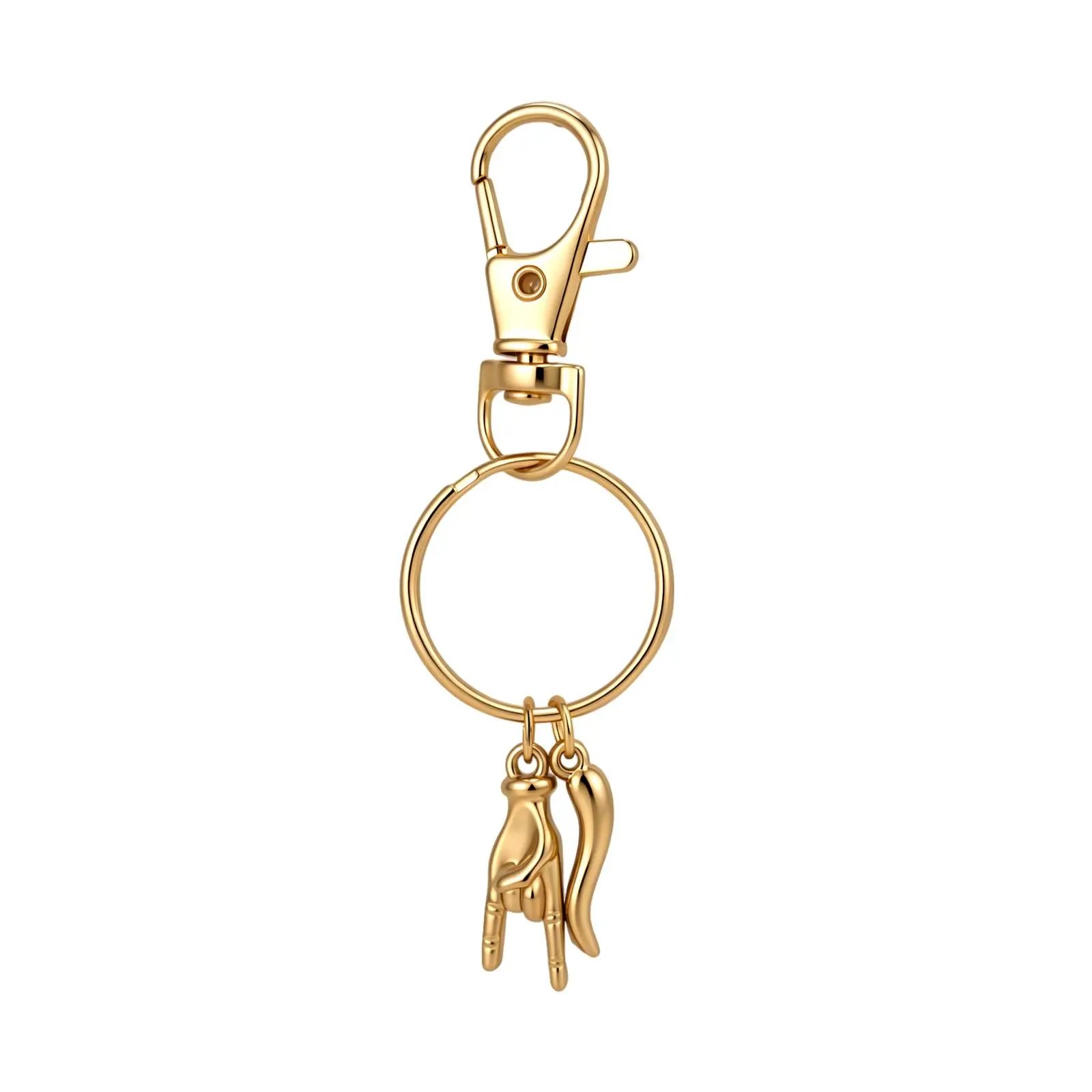 OIDEA Unisex Stainless Steel Gold-Tone Lucky Charms Set - Italian Horn, Mano Cornuta Charm Keychain & Everyday Wear Pendant Necklace