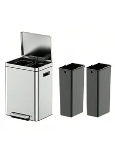 Stainless Steel Dual Trash Can Set - 2x5.3 Gallon & 2x4.8 Gallon, Hands-Free Step Pedal, Removable Inner Buckets, Durable Metal Lid, Kitchen Cleaning