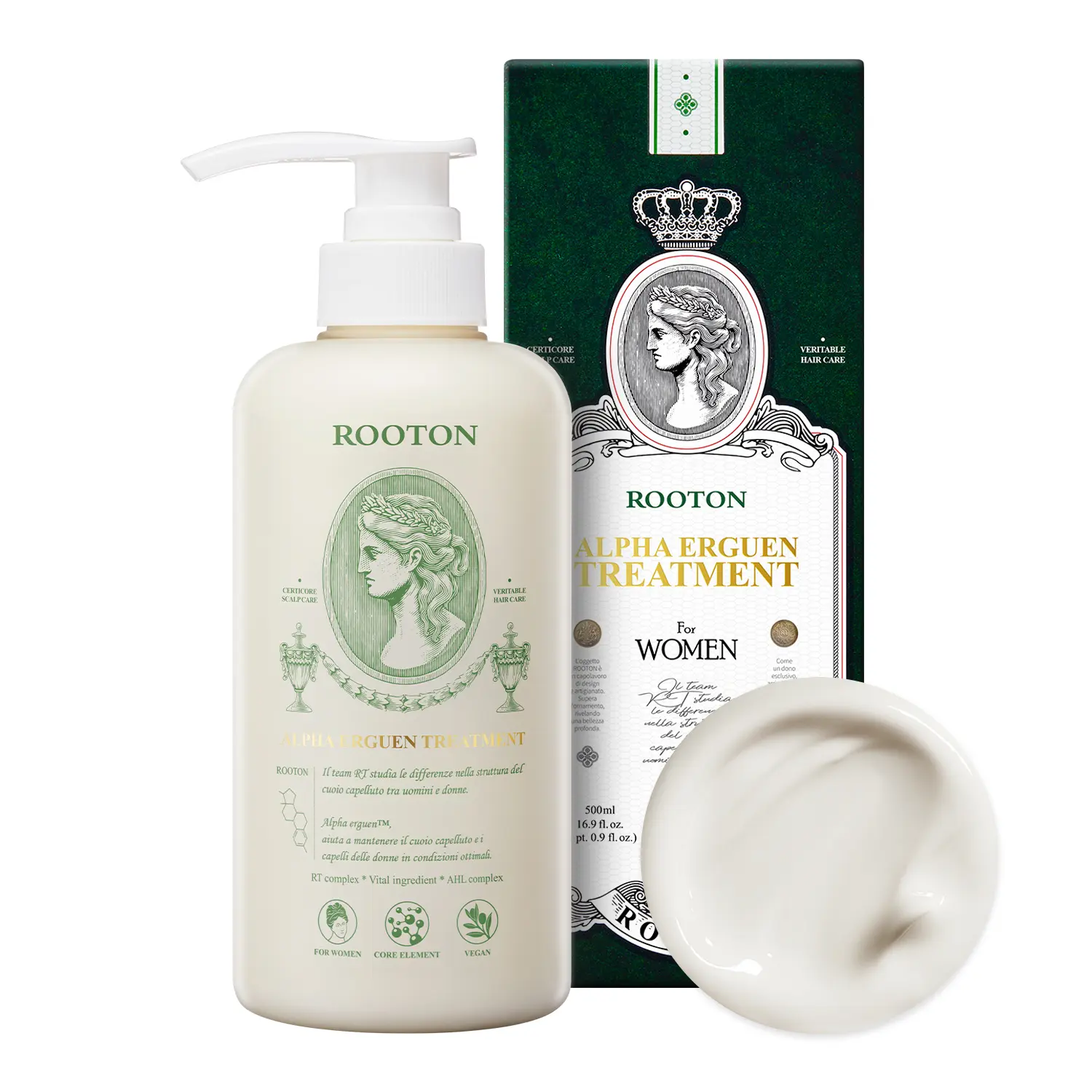 [ROOTON Official Store] Alpha Erguen Treatment 16.9 fl.oz (500ml) – Women Vegan Formula for Hair Cortex Repair, Anti Hair Loss & Silky Conditioning Care with Clinically Proven RT-Complex
