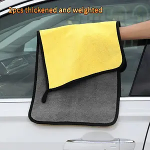 Coral Fleece Car Washing Towels - 2 High-Density, Thick, Reusable Towels for Cars, Homes, and Kitchens - Scratch-Free, Highly Absorbent, Lint-Free multi  use  towels Thickened Disposable Kitchen Cleaning Wipes travel use microfiber  clothes