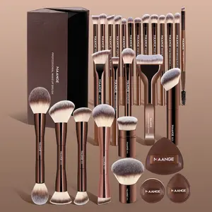 Maange 28-Piece Makeup Brush Set with 24 Brushes, 3 Powder Puffs, Storage Box, Foundation Brush, Blush Brush, Eyeshadow Brush, Mascara Brush, Beauty Travel Brush Cosmetic Brush Set