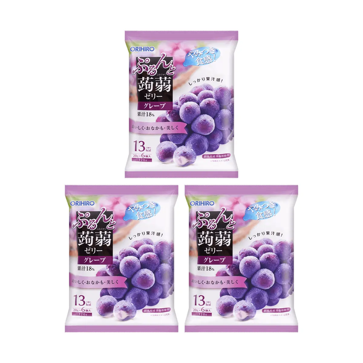 ORIHIRO Konjac Jelly - Low Calorie, High Fiber, Purple Grape Flavor, 6-Piece Pack (3 Packs Total) - Healthy Japanese Snack
