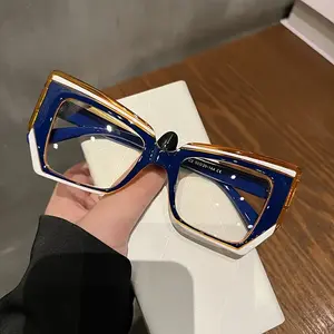Cat's Eye Glasses Frame Transparent Lens Computer Glasses Color blocked Fashion Women's Glasses