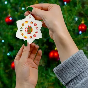 Festive Holiday Circle Ceramic Ornament - 2024 Christmas Decorative Ornament with Christmas Tree Design and Circular Elements