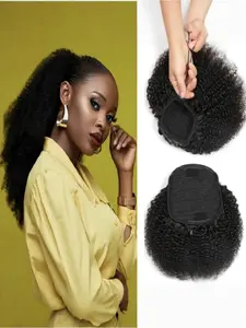 Women's Afro Kinky Curly Drawstring Ponytail, Brazilian Human Hair Ponytail with Wrap Drawstring, 100g Natural Look & Style, Ponytail Extensions