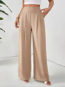 Women's High Waist Wide Leg Pants, Casual Loose Fit Straight Leg Long Pants, Comfortable All-Season Fashion Bottoms for Women