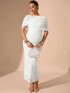 MISHELLA Maternity Solid Color Minimalist Casual Dress Maternity Elegant Dress White For Photoshoot