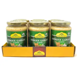 Asian Kitchen Ginger-Garlic Cooking Paste 26.5oz (1.65lbs) 750g ~ Pack of 5 + 1 FREE ~ Vegan | Glass Jar | Gluten Free | NON-GMO | No Colors