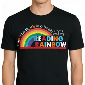 Take A Look A Book Reading T-Shirt, Unisex Librarian Rainbow Graphic Tee, Sarcastic Bookworm Novelty Short Sleeve Apparel for Men and Women, Aesthetic Literacy Fashion Top, Viral Retro Streetwear Shirt