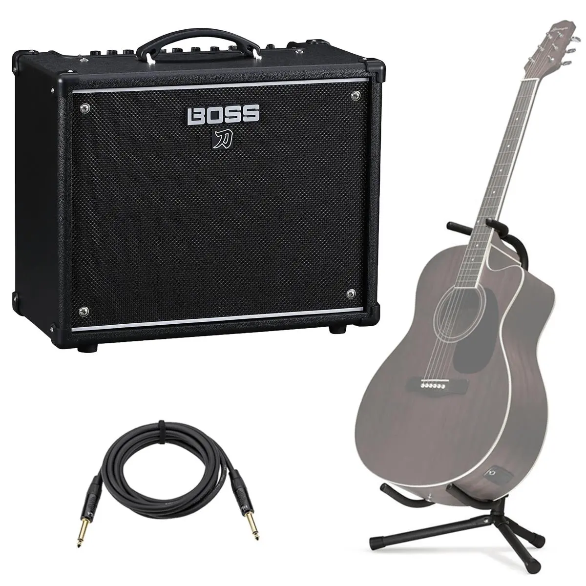 Boss Katana Gen 3 50W 1x12" Combo Guitar Amplifier, + Adjustable Guitar Stand + Guitar Cable