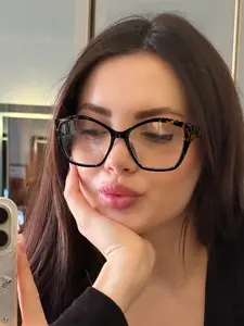 Women's Cat Eye Glasses Frame, Tortoiseshell & Transparent Colorblock, Anti-Blue Light, Ultra-Light, Casual Style, All Seasons