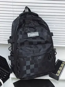 Fashionable checkerboard functional backpack, high-quality and practical large capacity textured backpack, buckle fixed design, multiple zippered pockets, suitable for short distance travel and daily commuting, Durable backpack
