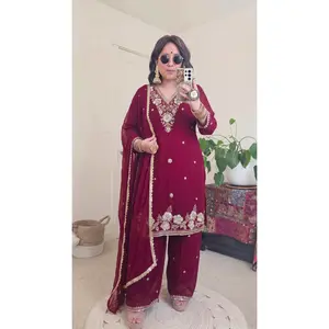 Premium Maroon Handwork Kurta Set, Lightweight Georgette Fabric
