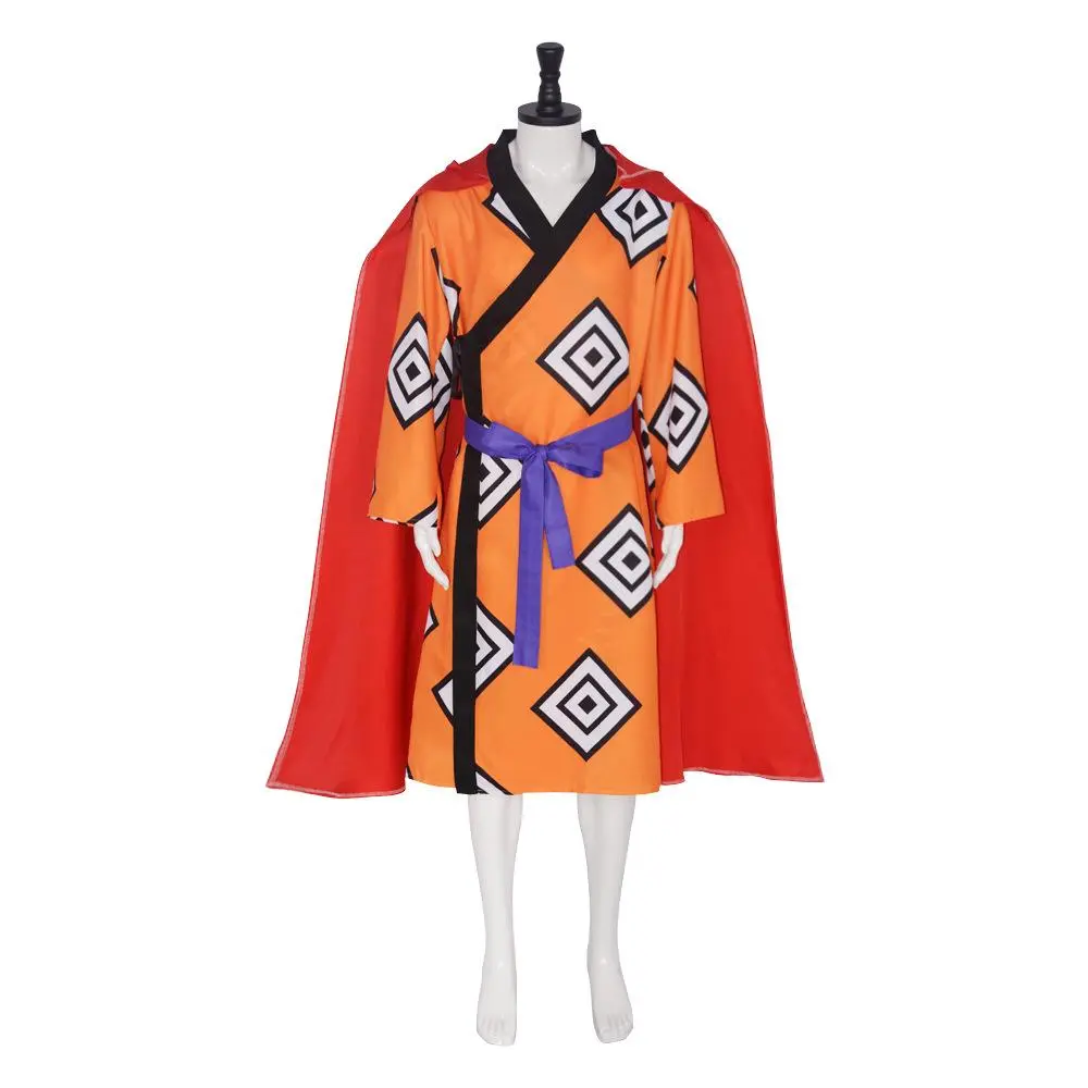 Jinbe Orange Kimono Cosplay Costume Set Men Red Cape Belt for Comic Con Convention