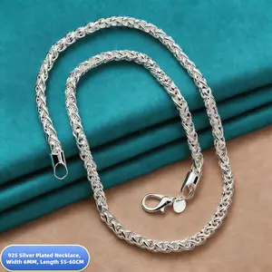 Bestselling 925 Silver Plated Foxtail Chain Necklace, 6mm Wide, 55/60cm Thick Chain for Men & Women, Anti-Tarnish & Fade-Resistant, Hypoallergenic Everyday Jewelry, Timeless Design & Versatile Style, Perfect Gift for Your Loved One