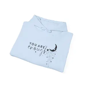 You Are Enough Hoodie Moon & Stars Design Neutral Colors Sweatshirt Affirmation Clothing Comfort Wear Casual Style Hooded Sweatshirt