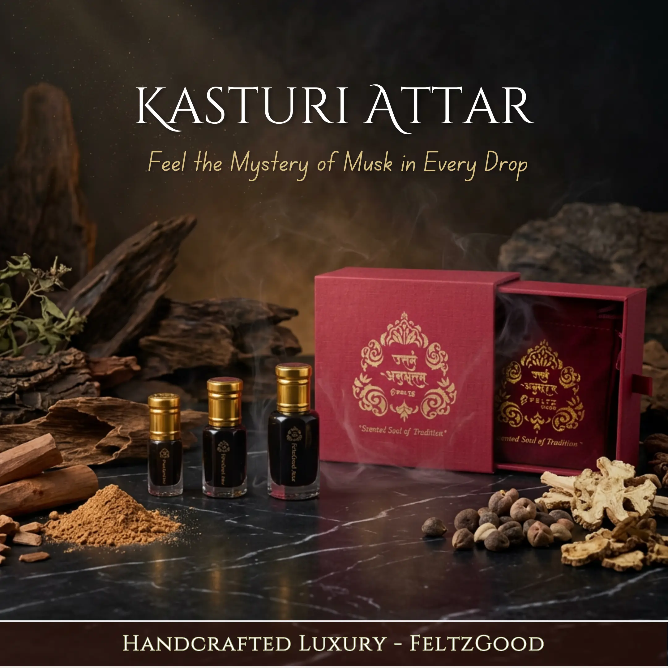 Kasturi Attar Perfume Oil | Vegan Musk & Sandalwood | Handmade in Kannauj | Alcohol-Free | Unisex Luxury Gift
