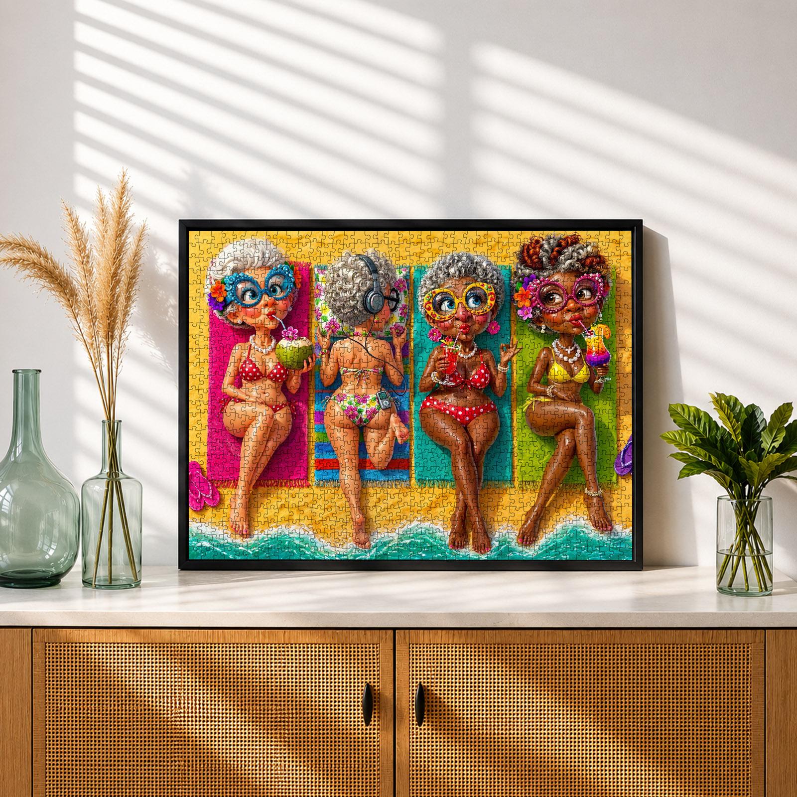 Walarky 1000-Piece Jsp-Beachgrandmas Beach Jigsaw Puzzle - Whimsical Cartoon Artwork, Adults/Family Game Nights Brain Teaser, Stress Relief Decoration, Ideal Gift, 27.5x20inch(70x50cm)