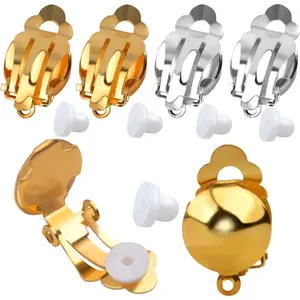 20 Pieces Clip On Earring Converter Non-Pierced Earrings Components with Loop and 20 Pieces Earring Cushions for Earring Making,Sliver and Gold