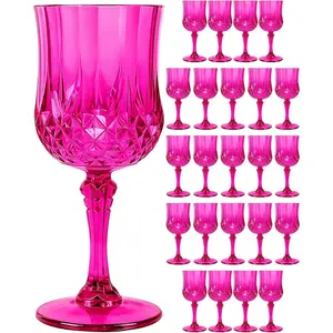 Plastic  Glasses Set, 7oz  Goblets Shatterproof Unbreakable  & Disposable, Drinking Glasses with Stem, for Wedding Outdoor Dinner Easter Party (24pcs, Hot )