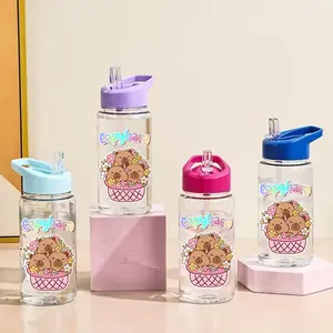 1 Pc Kapibala cute cartoon-style plastic water bottle, 500ml/16.9oz cartoon animal pattern design, transparent cartoon sports water bottle with slanted mouth, portable handle, pop-out lid, suitable for sports, perfect birthday gift.