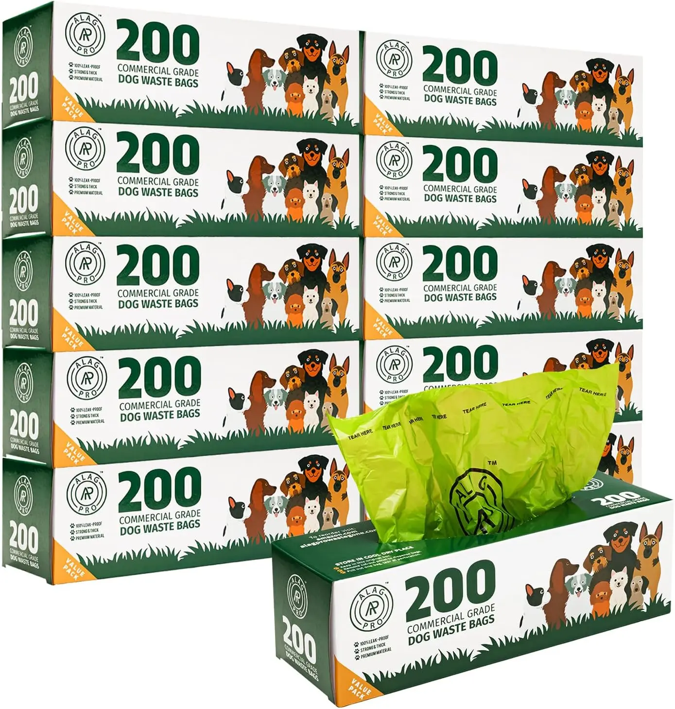 2,000 Commercial Grade   Station Refill Roll Bags - Fits Any Pet  Station - 45% Thicker than Competitor Bags - 10 Rolls of 200 Bags for Backyard, Parks & HOA's