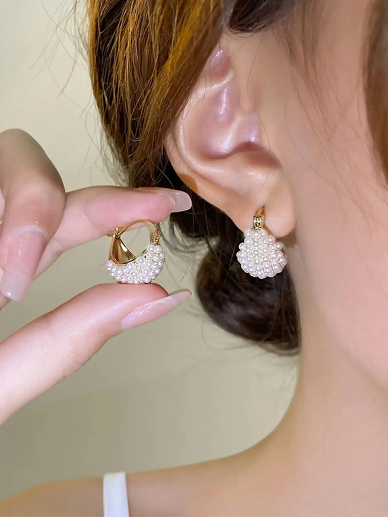 Faux Pearl Decorated Hoop Earrings, Heart Design Dangle Earrings, Elegant Jewelry for Women for Party, Daily Clothing Decor, Trendy Exquisite Jewelry