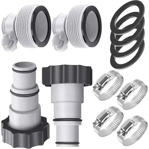 4 Pack Pool Hose Adapter 2 Type A B Conversion Connector for 1.25" to 1.5" Hoses Replacement Compatible with Intex Threaded Filter Pump Above Ground Pool Accessories with Clamp Washer Parts