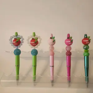 Thank You Teacher Beadable Pen - Colorful Design with Apple Motif and Beadable Features for Teachers