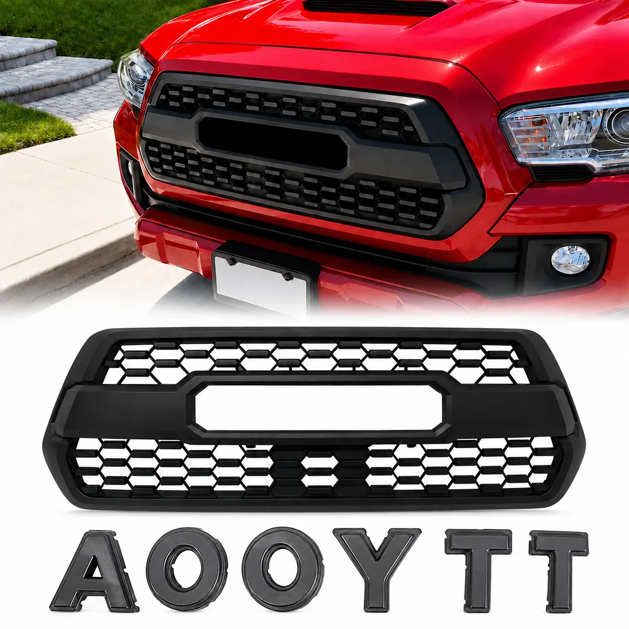 Front  Grill Compatible With 2016-2023 Tacoma TRD Style SR, SR5, TRD Off-Road, TRD Sport Front Grill Replacement Accessories Black Matte Bumper ABS Grill