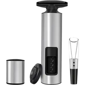 Self-Pulling  Opener Set, Twist  Corkscrew with / Vacuum Stopper &  Aerator Pourer, , Waiter Corkscrew, Manual  Opener Gifts(Stainless Steel)