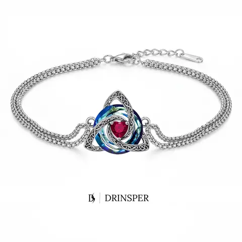DRINSPER Celtic Knot Bracelet for Women, Trinity Knot Triquetra Crystal Bracelet with AAA Zircon Accent, Silver Plated Copper Celtic Jewelry Gift, Adjustable 18+3cm Chain Bracelet, Faith Love Unity Symbol Accessory for Birthday and Special Occasions