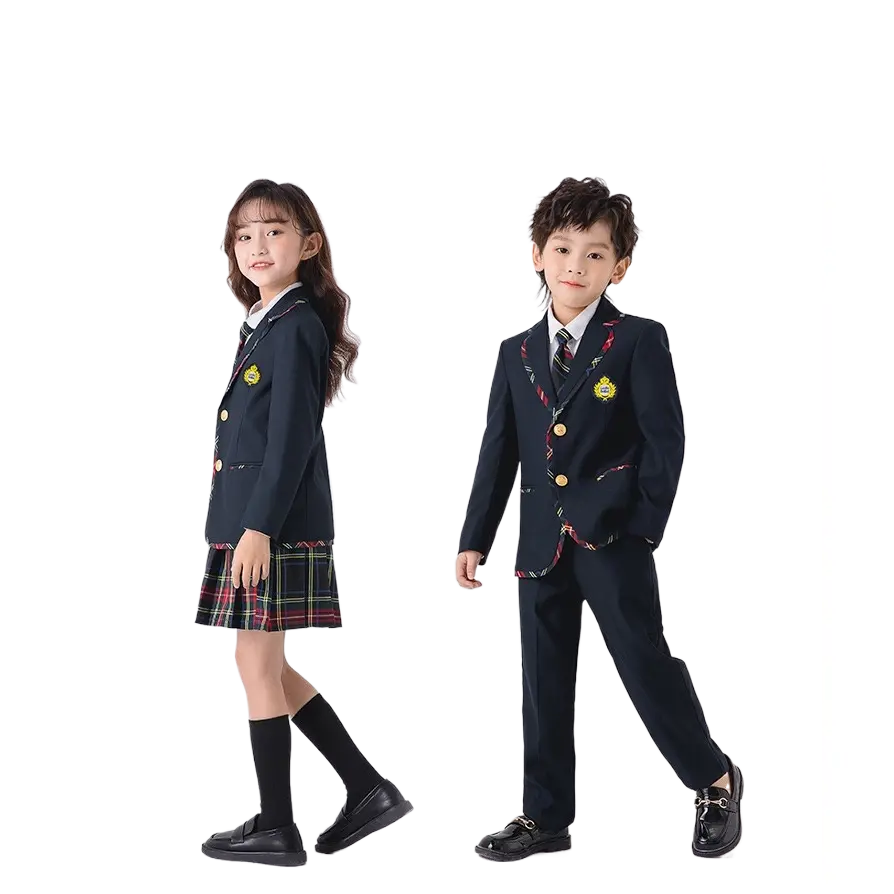 Girls' School Uniform Suit with Skirt Set - British Style Kindergarten and Elementary Performance Outfit, 3pcs Set: Blazer + Midi Skirt + Kids' Tie
