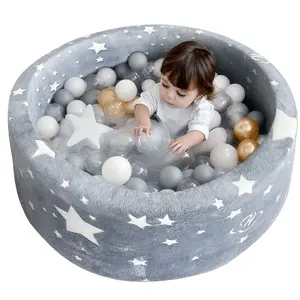 Large Ball Pit with 100pcs Balls Set for Toddlers, Removable & Washable Soft Memory Foam Ball Pit Round Indoor Baby Safe Activity Game Play Ball Pool, 90cm / 35.5" Diameter Ideal Christmas Birthday Gift for Age 0-6 Years Old Girls Boys Child Kids - Gray