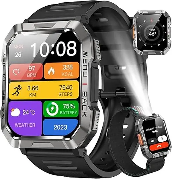 2025 Multifunctional 2.01'' inch Bluetooth Smart Watch, Fashion Digital Watch with LED Light & Outdoor Compass, Make/receive calls,100+ Sports Modes,F