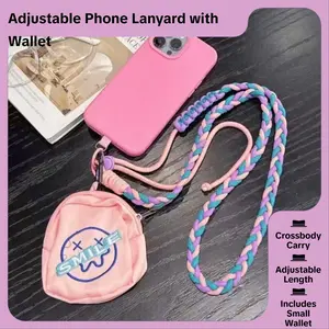 Universal Crossbody Phone Lanyard with Mini Pouch - Adjustable Braided Neck Strap for All Phone Models - Travel Essential, Anti-Theft Tether with Easy-Install Patch