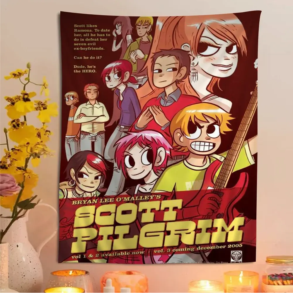 60in x 40in  home decor banner  Vintage Movie Scott Pilgrim vs. the World Tapestry Art Printing Art Science Fiction Room Home Decor Wall Art Decor funny hanging poster fan bedroom living room gift summerwins