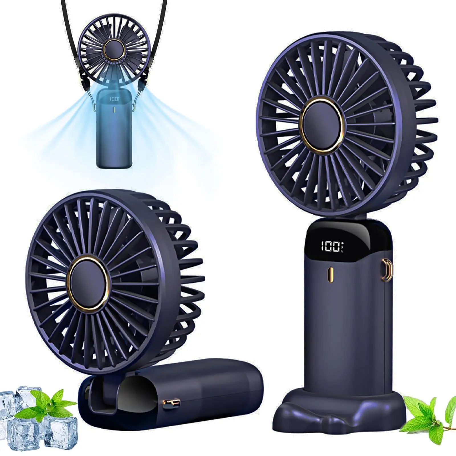 BUBUN Rechargeable Portable Handheld Fan,5000mAh Battery Operated Mini Fan,5 Speeds and LED Display,Long Lasting Desk Fan for Office,Bedroom